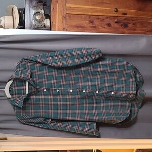 Style Dome Womens Green Plaid Tunic/Shirt Dress Buttons Size L EUC